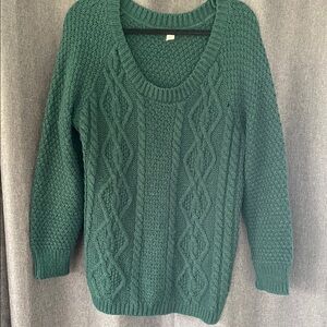 BDG Green V-Neck Cable Knit Sweater